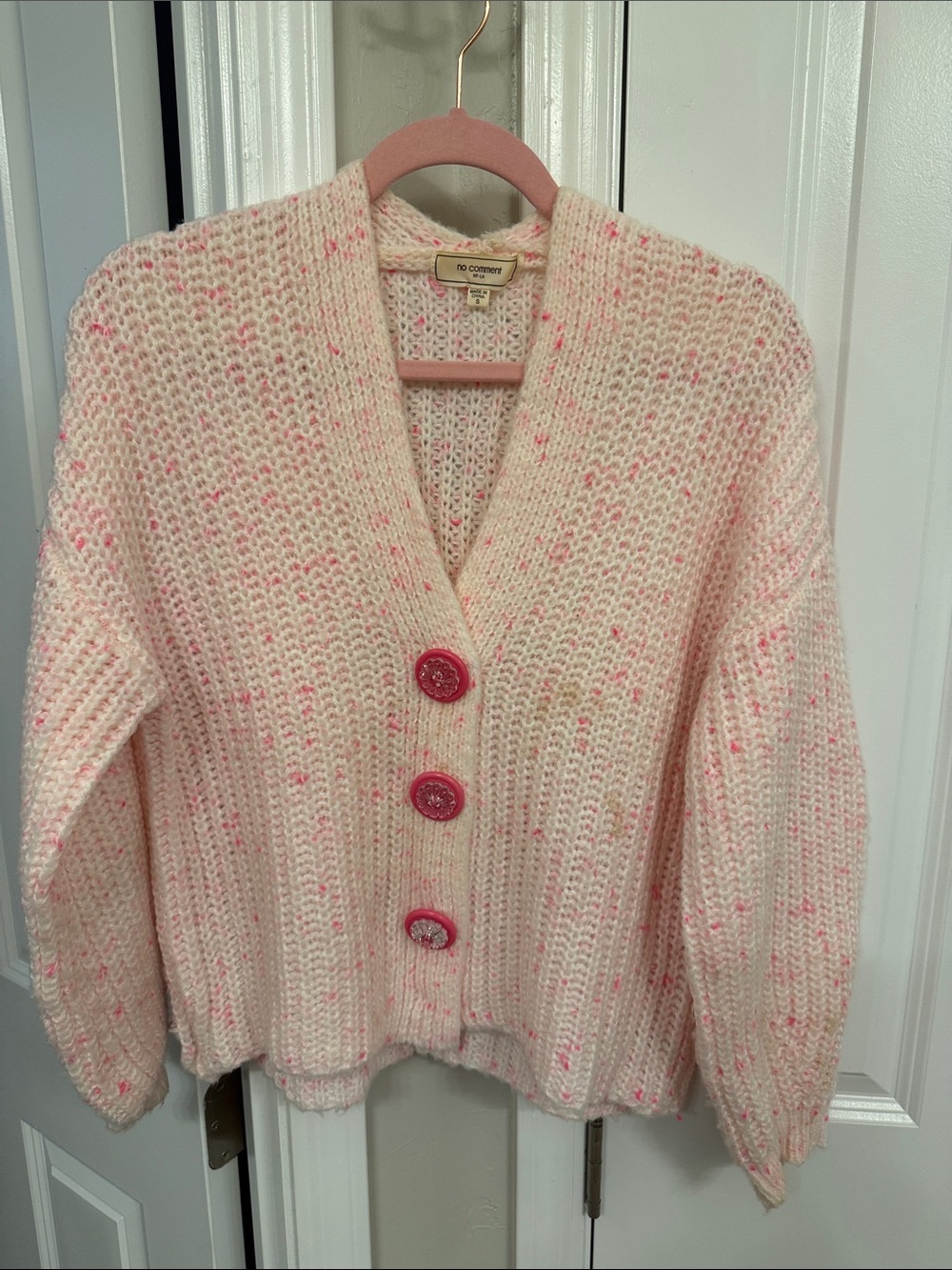 No Comment Studio Pink Speckle Button Cardigan Sweater